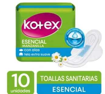 Toalla Femenina Kotex Esencial Manzanilla Con Alas 10 Unidades