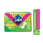 Toalla Sanitaria Saba Confort Regular Sin Alas 14 Unidades Paquete