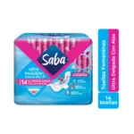 Toalla Sanitaria Saba Ultra Invisible Con Alas 14 Unidades Paquete