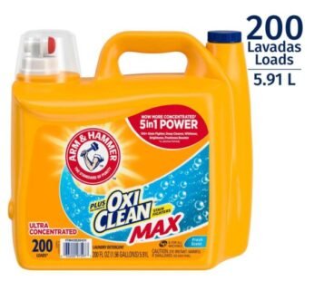 Arm and Hammer Detergente Líquido para Ropa Ultra Concentrado con Oxi Clean 5.91 L – 200 oz – 200 Lavadas