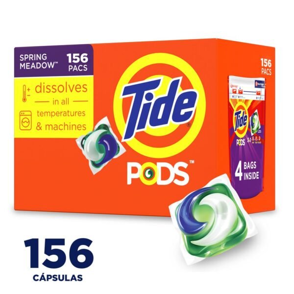 Tide Detergente para Ropa en Pods Spring Meadow 10X Poder de Limpieza 4.02 L - 136 oz - 156 Cápsulas