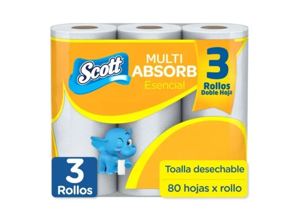 Toalla De Papel Desechable Scott Multi Absorb 80 Hojas - 3 Rollos